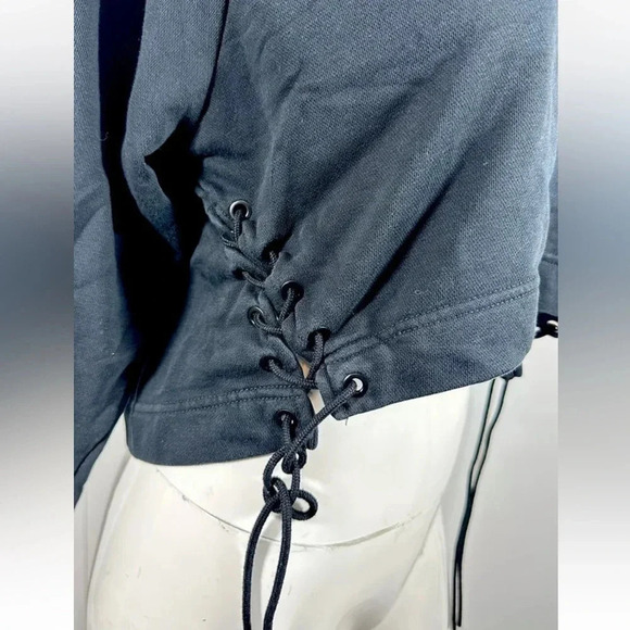 Nike Black Cropped Crop Pullover Crew Neck Dolman Sweatshirt waist String sz S - Picture 4 of 7